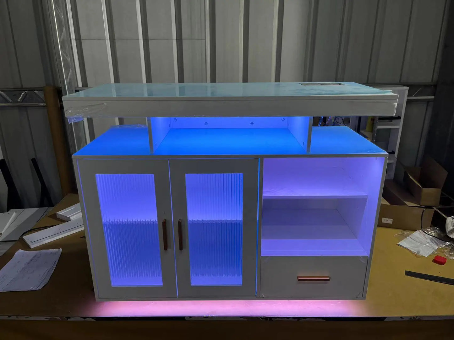 JDPAG LED Sideboard Buffet Cabinet With Storage And Charging Station