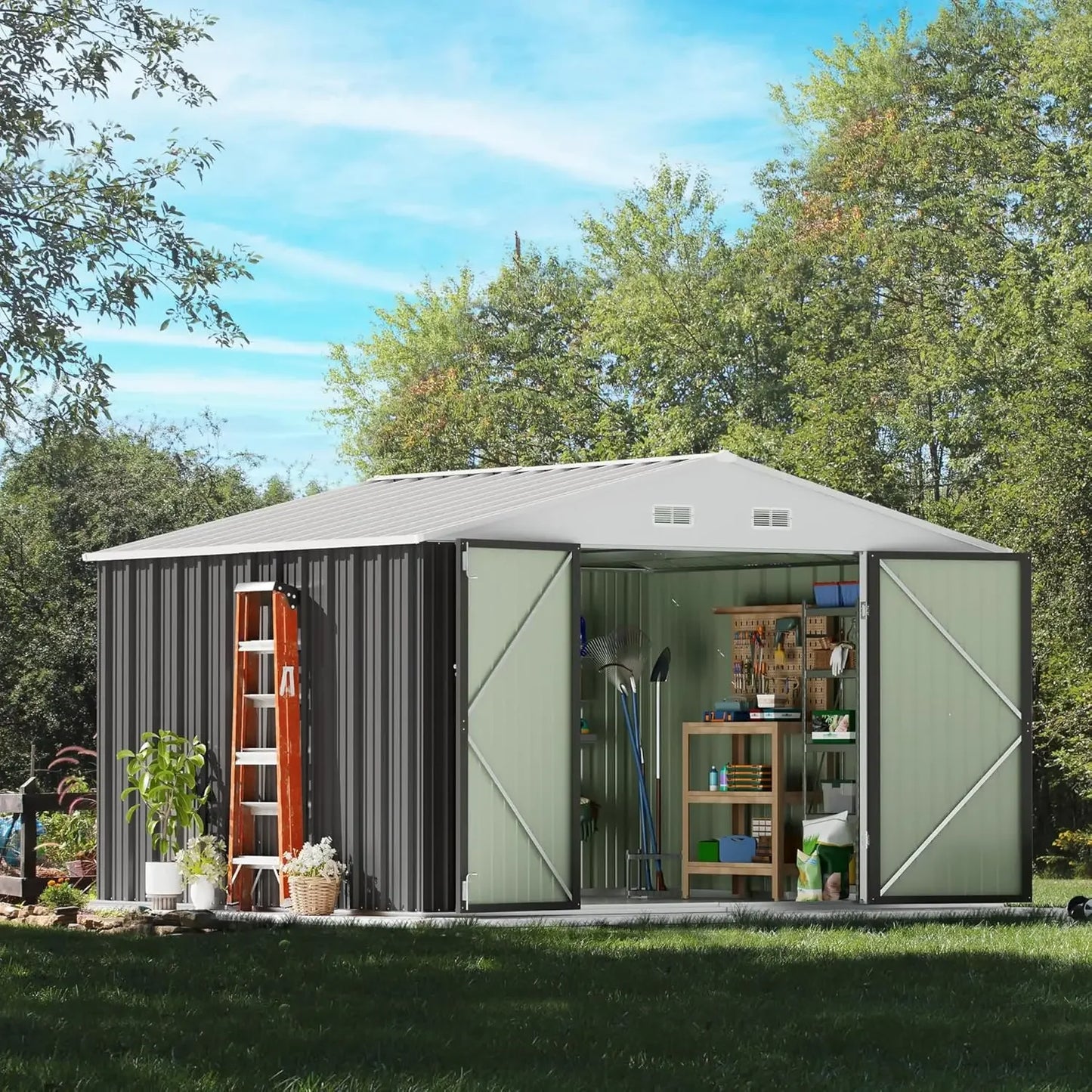 Plastic Outdoor Storage Shed for Garden Tools and Yard Organization