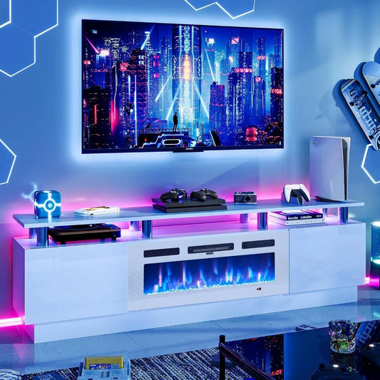 XMSJ Modern Electric Fireplace TV Stand With LED Lights