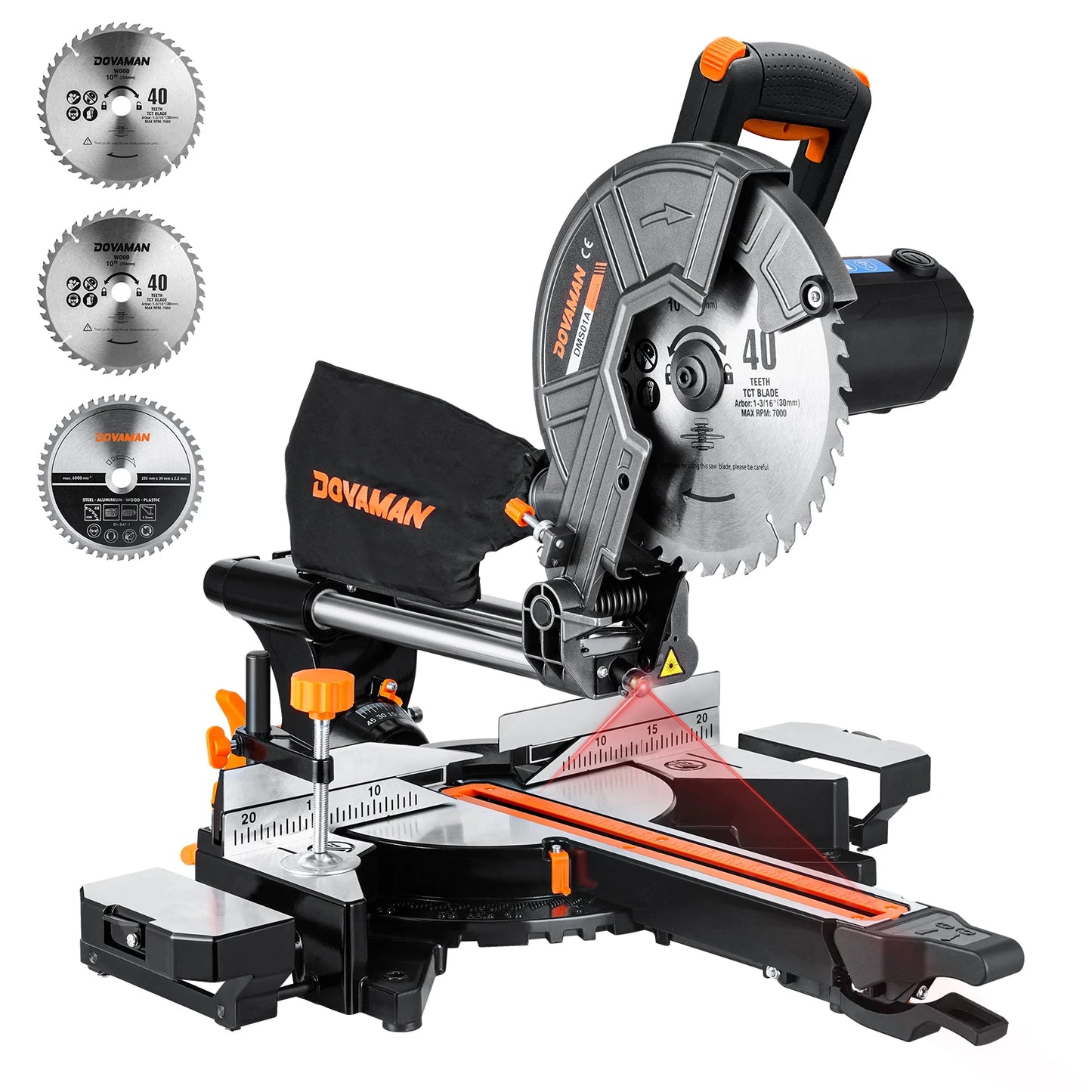 DOVAMAN Sliding Miter Saw With 3 TCT Blades Laser Guide