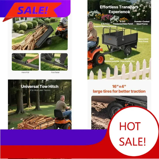 Sturdy Steel Dump Cart Trailer For ATVs 600-Pound Load Capacity