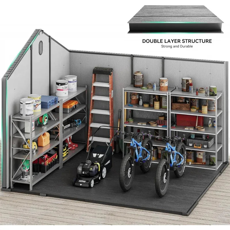 Outdoor Resin Storage Shed With Windows, Vents, Lockable Entrance