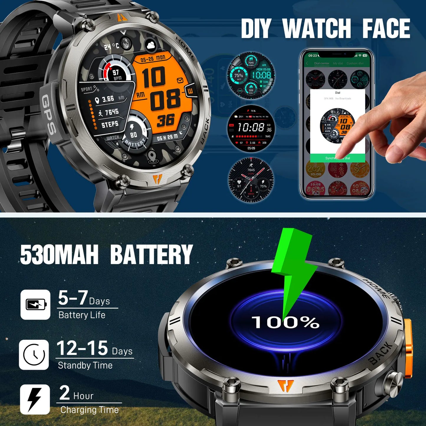 EIGIIS KE3 Smartwatch For Men Bluetooth Call Full Touch HealthMonitor