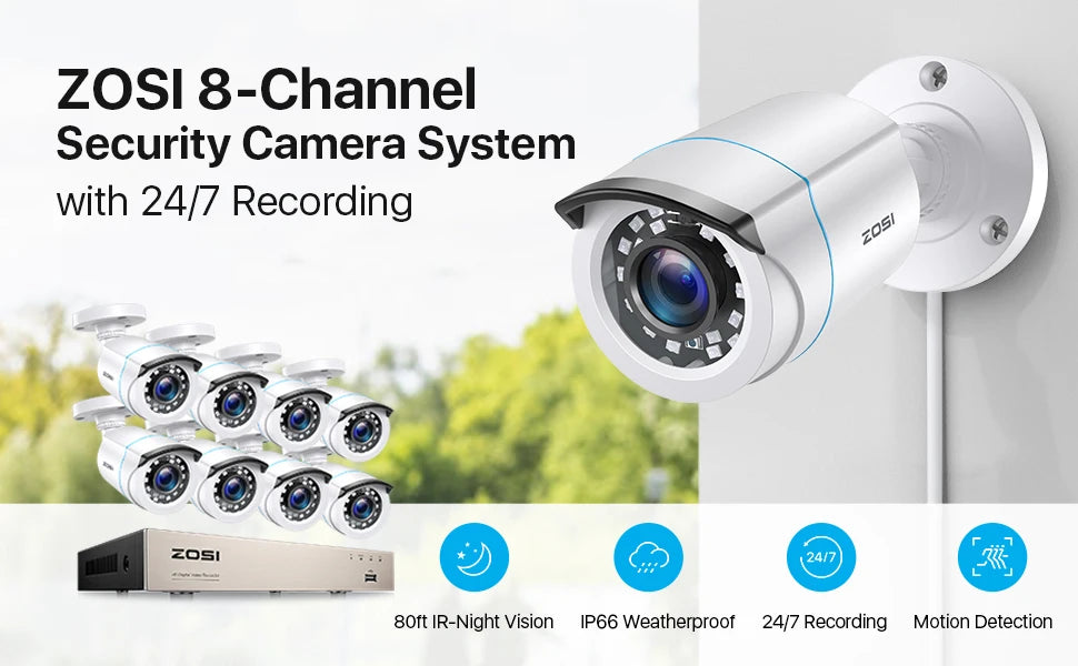 ZOSI 8 Channel Wired Security Camera System 1080P DVR Kit