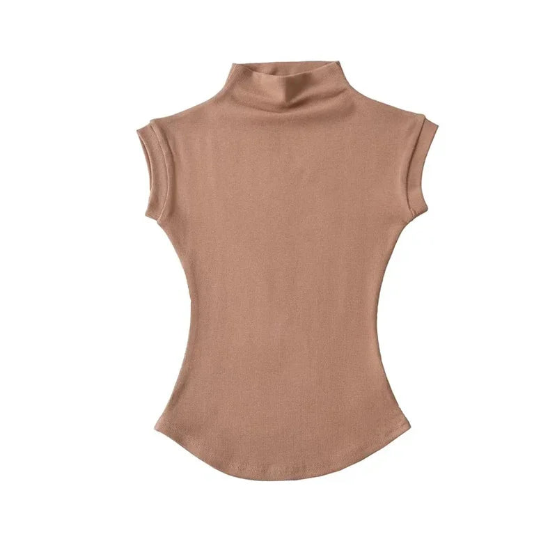 TodoBlackcn Womens Turtleneck Sleeveless Top Casual Tees