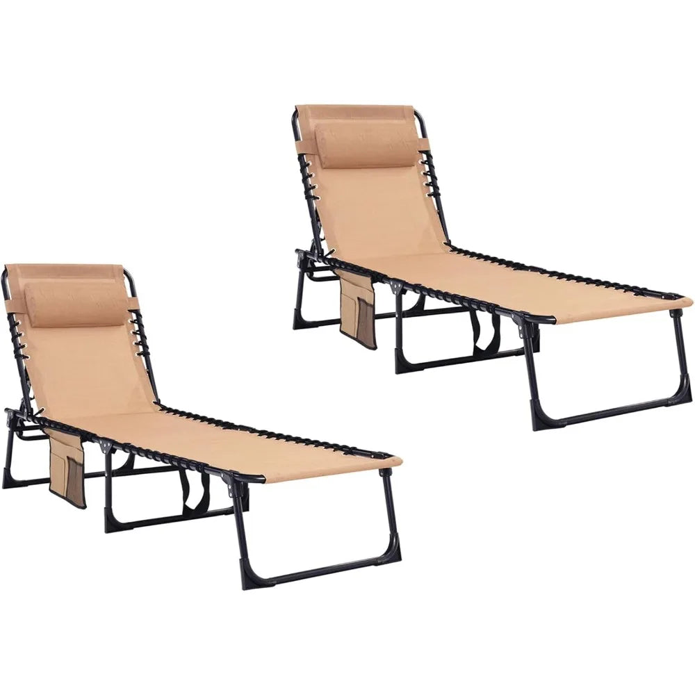 2-Piece Patio Folding Lounge Chairs With Pillow For Outdoor Use