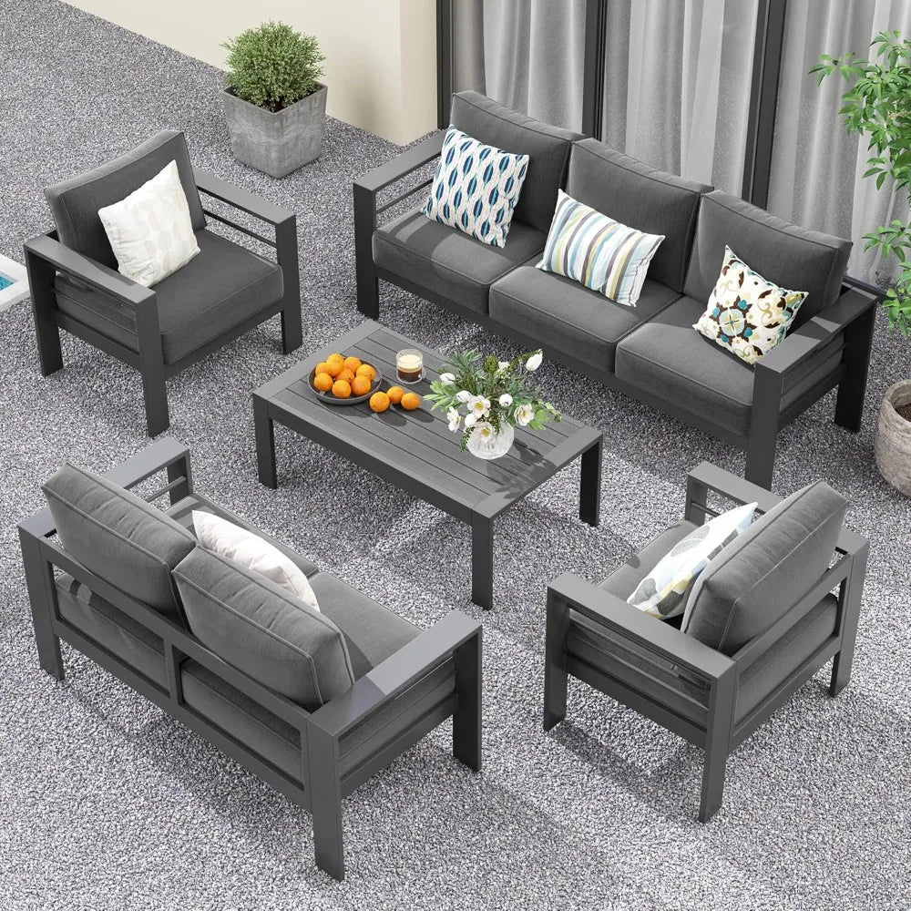 Aluminum Outdoor Patio Furniture Set Seven Seat Modern Conversation