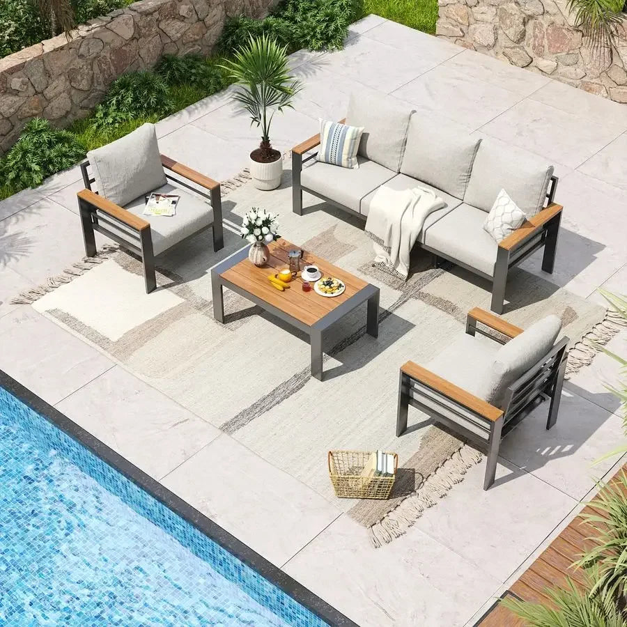 Aluminum Patio Furniture Set Outdoor Sectional Cushioned Coffee Table