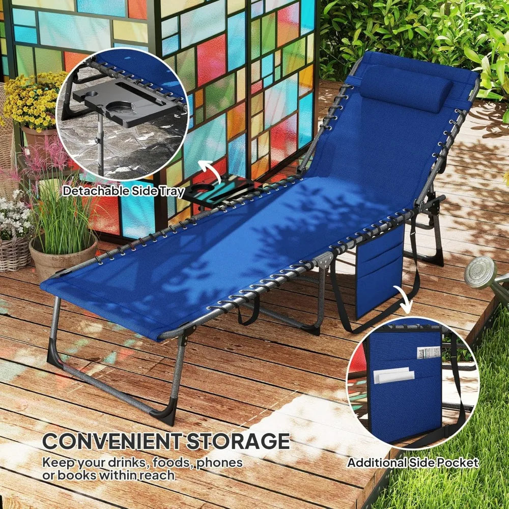 Outdoor Adjustable Chaise Lounge Chair With Side Table And Headrest