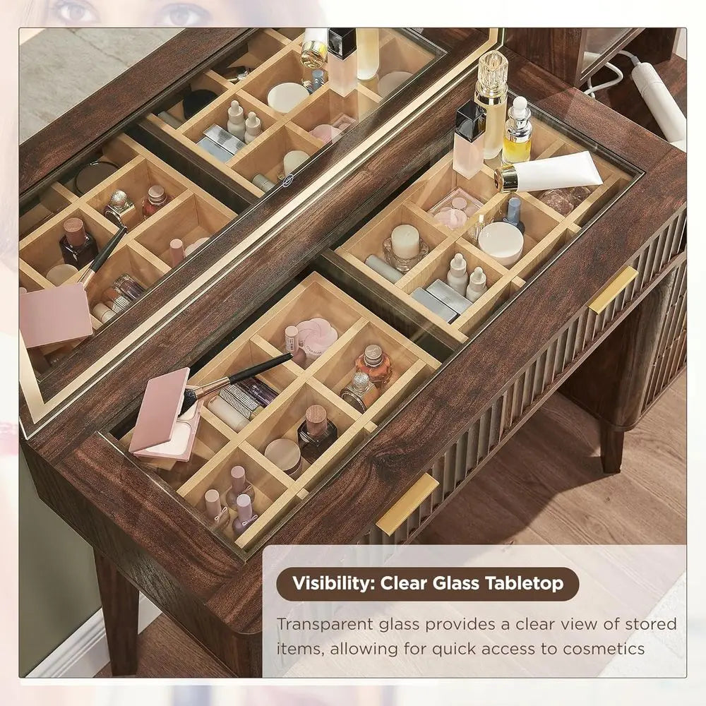 Makeup Vanity Desk With Illuminated Mirror Five Drawer And Charging Station