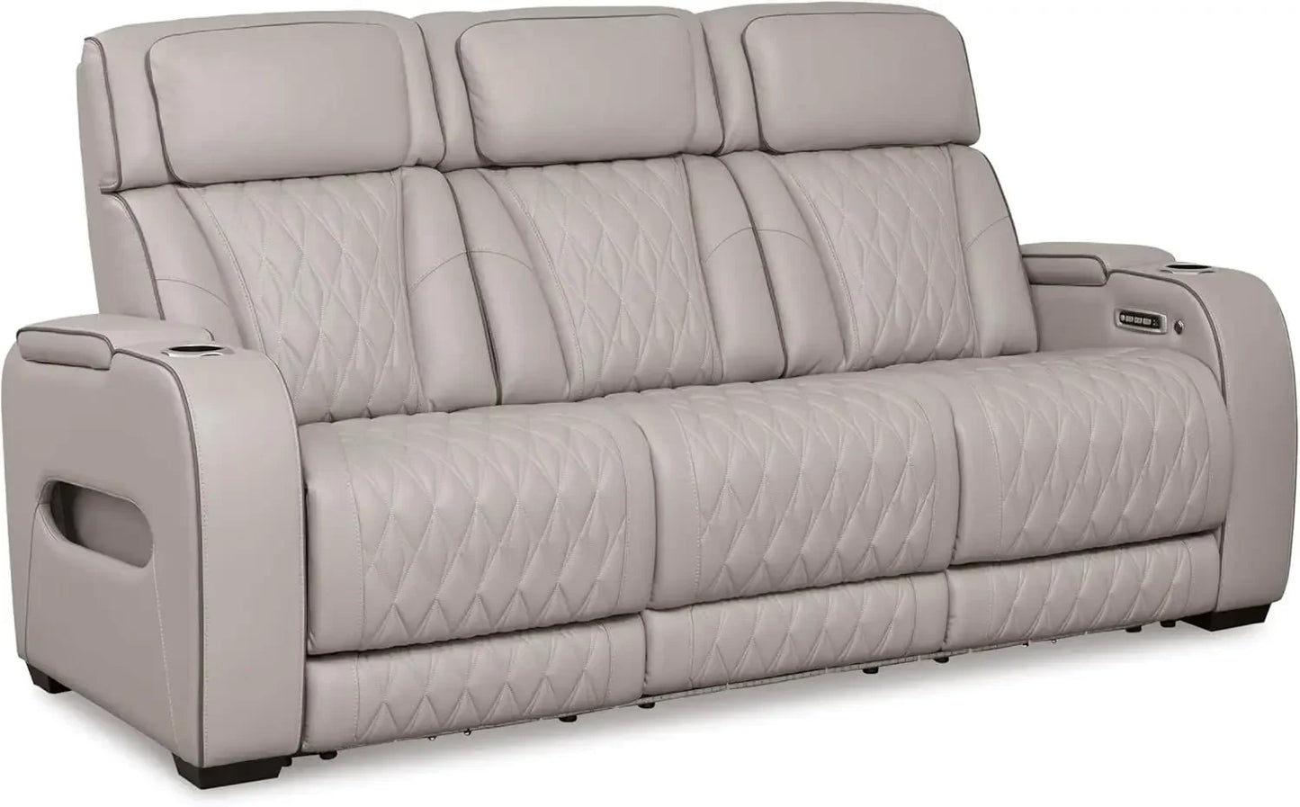 Contemporary Leather Match Power Reclining Sofa With USB Ports LED