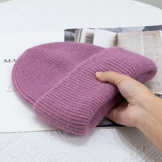 Warm Cashmere Wool Beanie With Rabbit Fur For Women Outdoor
