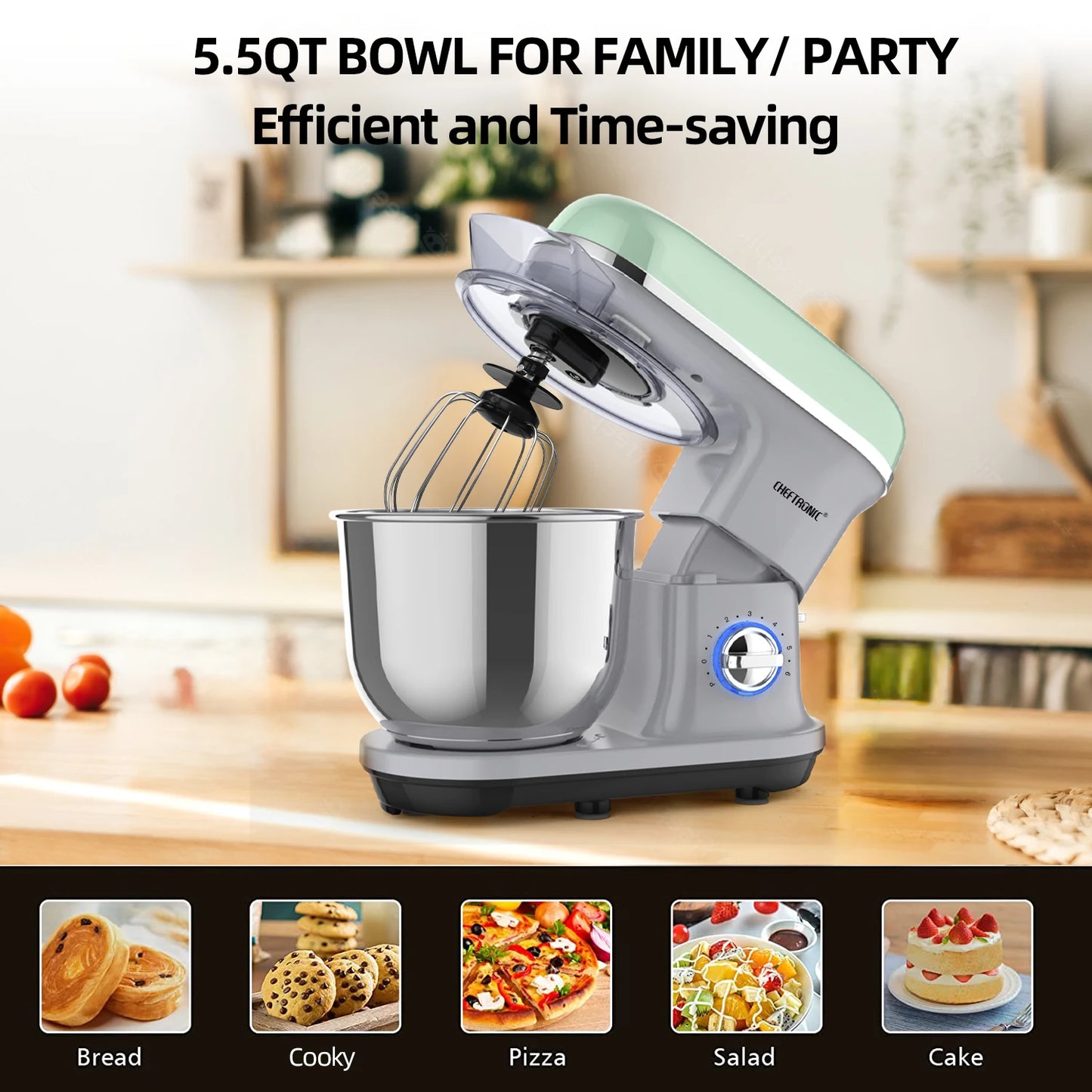 Cheftronic Stand Mixer Tilt Head 500W 6+ Speed US Plug