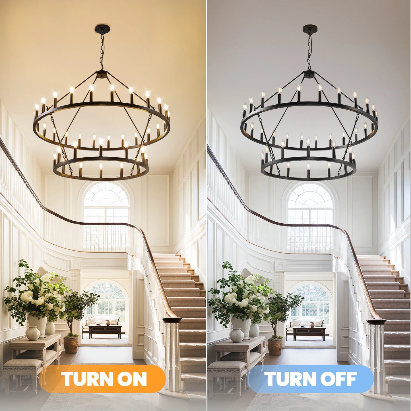 Farmhouse Wagon Wheel Chandelier Two Tier 36 Lights