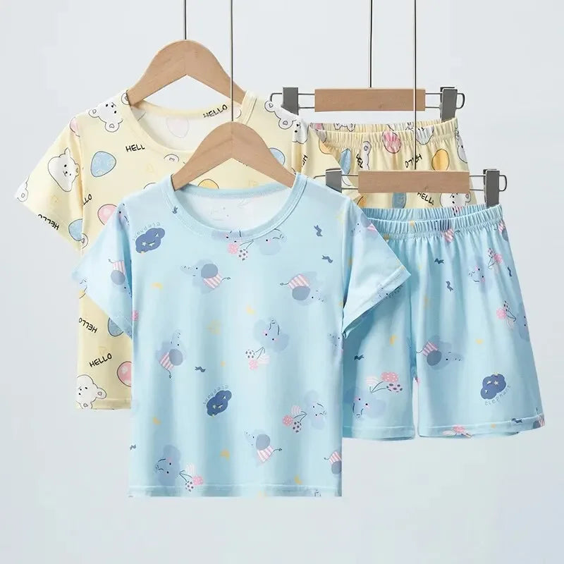 Unisex Elephant Print Two Piece Summer Set For Kids