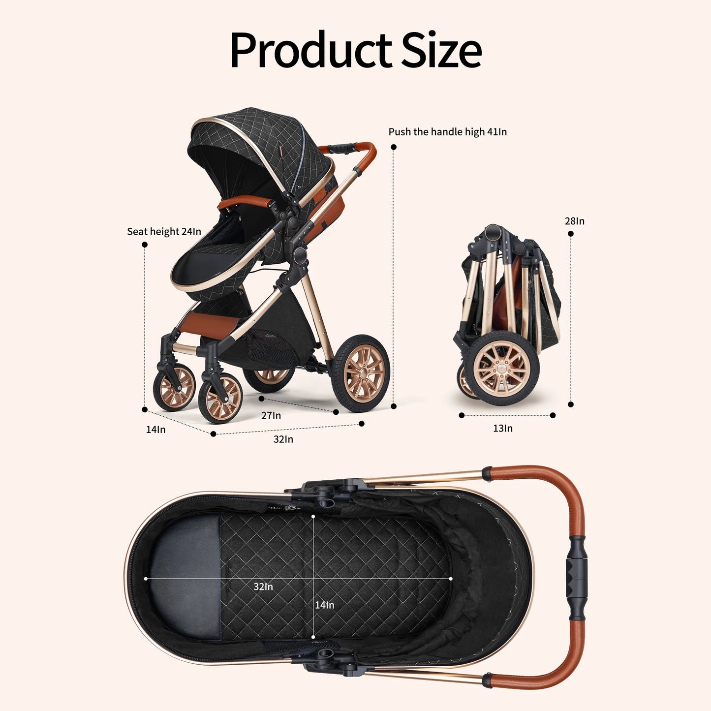 Certification Luxury 3 In 1 Baby Stroller Pushchair