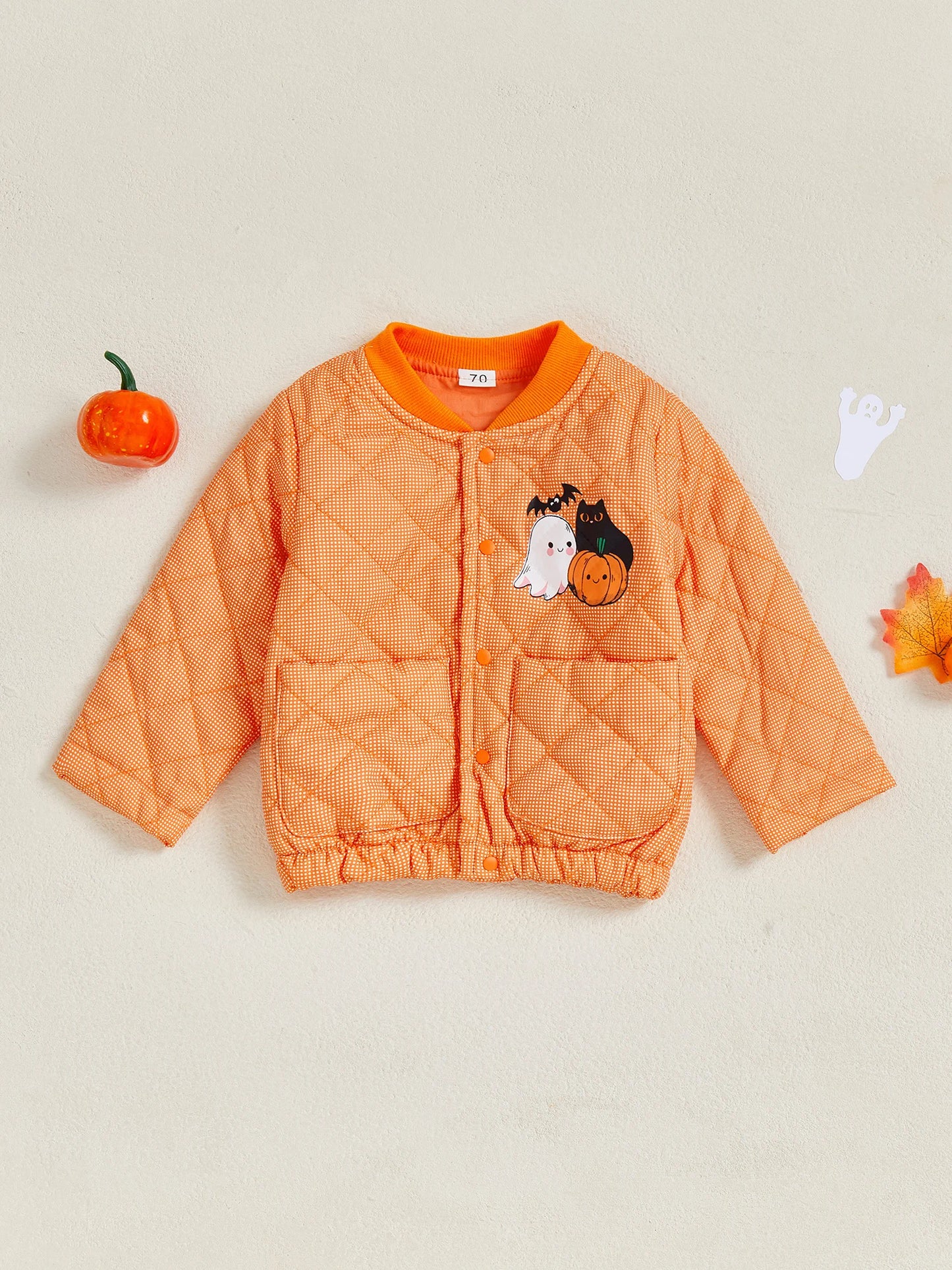 Pudcoco Pumpkin Ghost Print Halloween Jacket For Toddlers