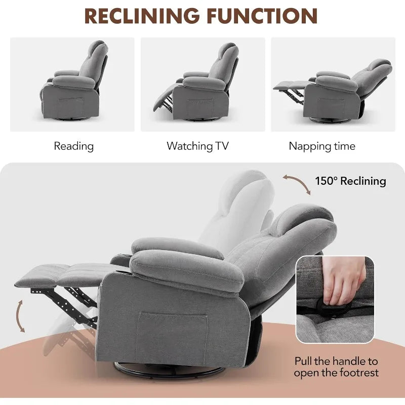 YTYI Swivel Rocker Recliner Chair With Heat And Massage