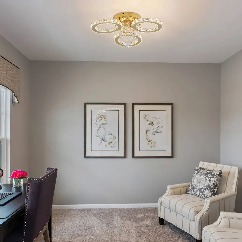 Led Ceiling Light Crystal Chandelier For Living Room Gold Finish