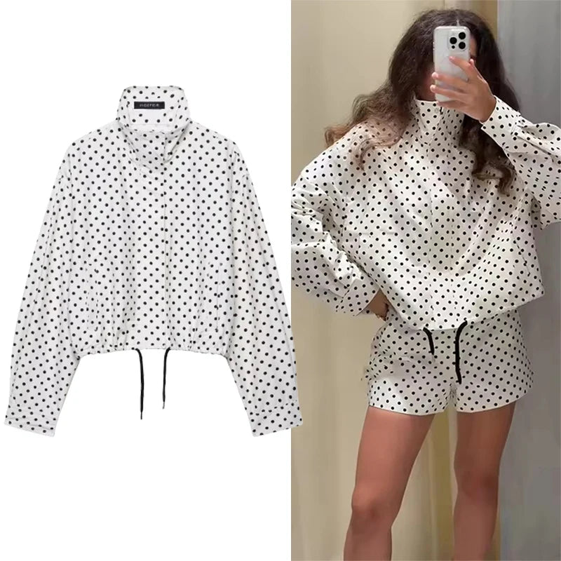 Klkxmyt Polka Dot Short Coats For Women Elegant Office Outerwear