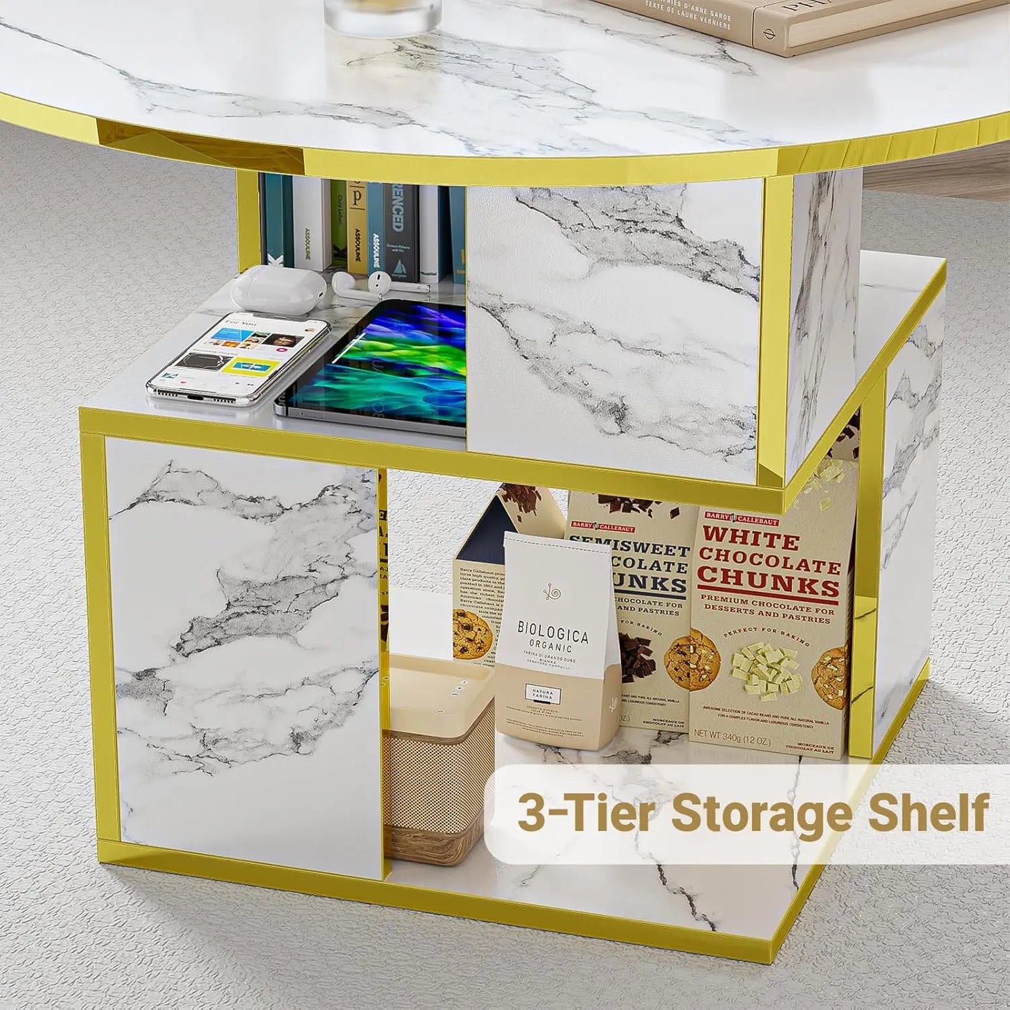 MERRONIX Three Tier Round Coffee Table With Storage