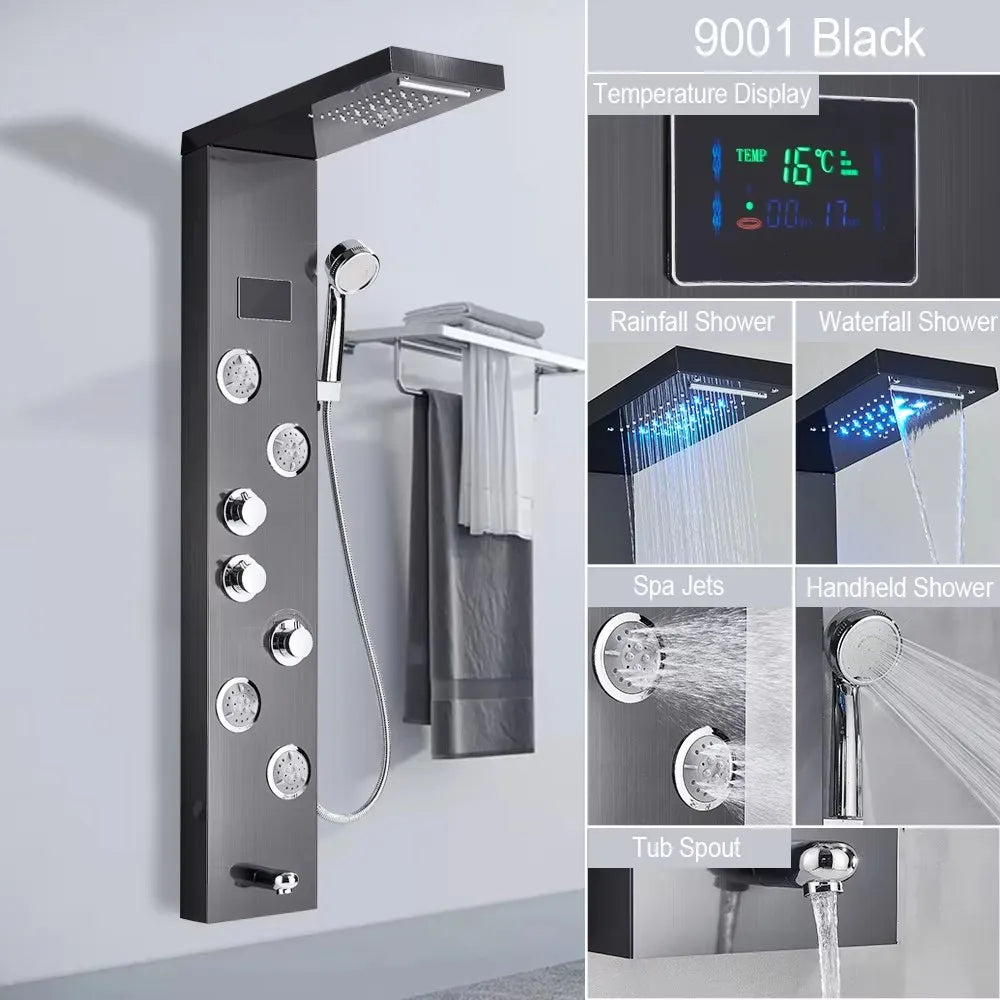 MYQualife LED Rainfall Waterfall Shower Panel System
