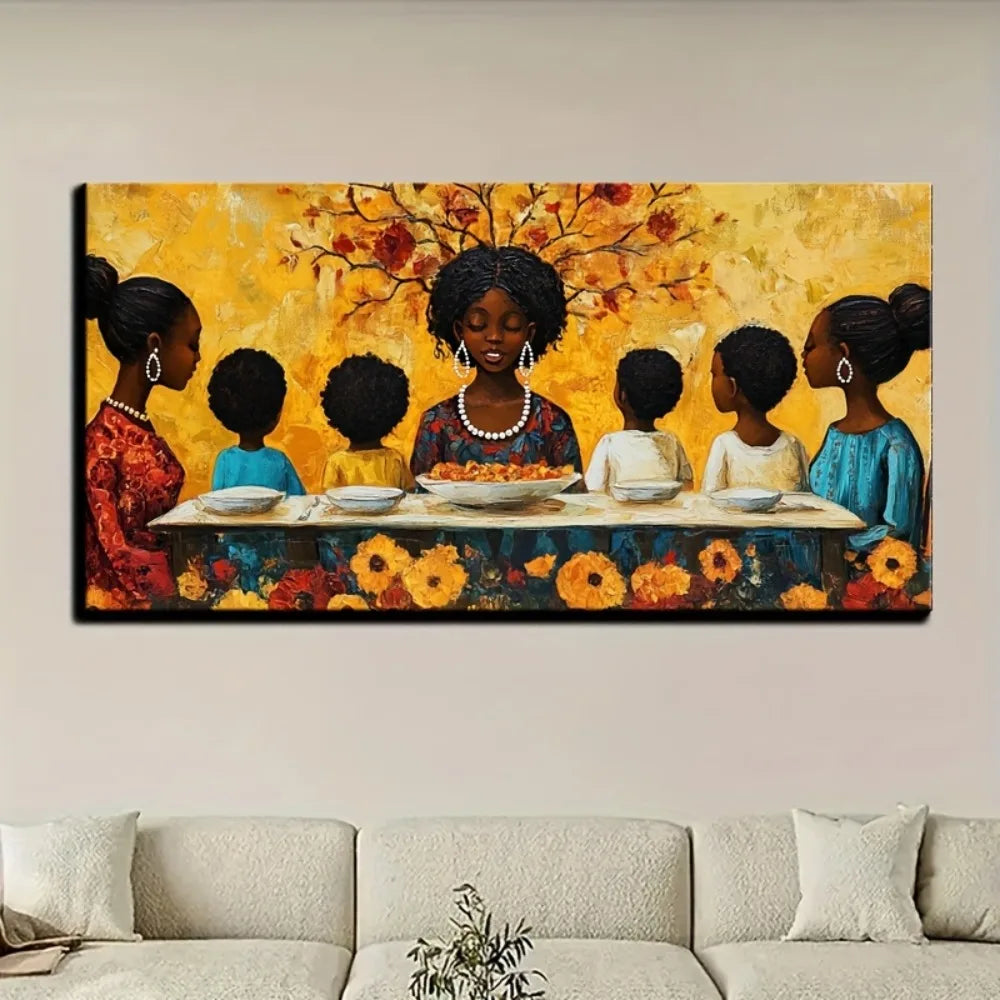Hign-concerned African American Family Reunion Painting