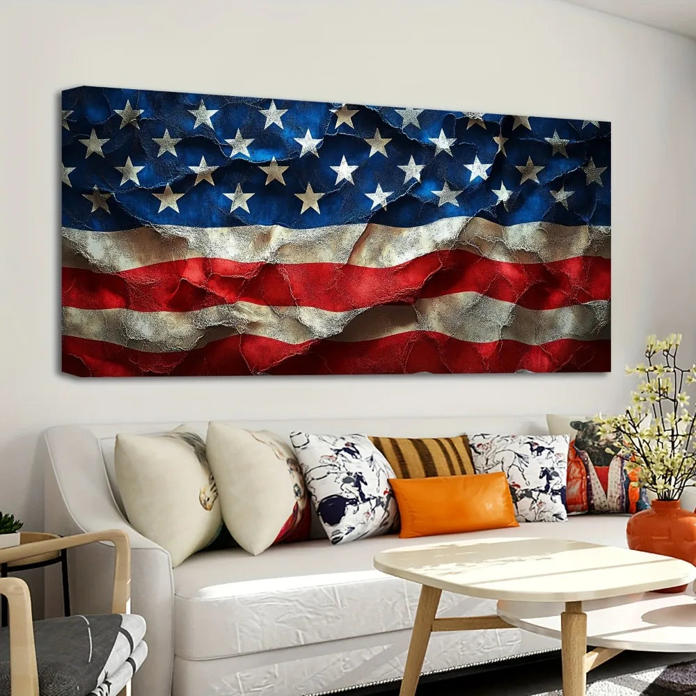 Hign-concerned American Flag Wall Art Pine Wood Frame