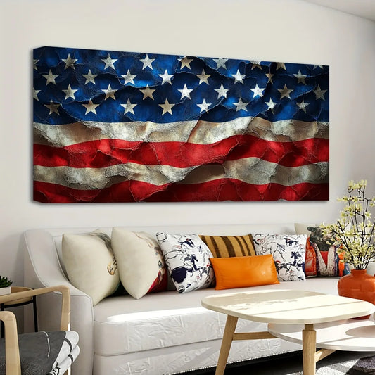 Hign-concerned American Flag Wall Art Pine Wood Frame