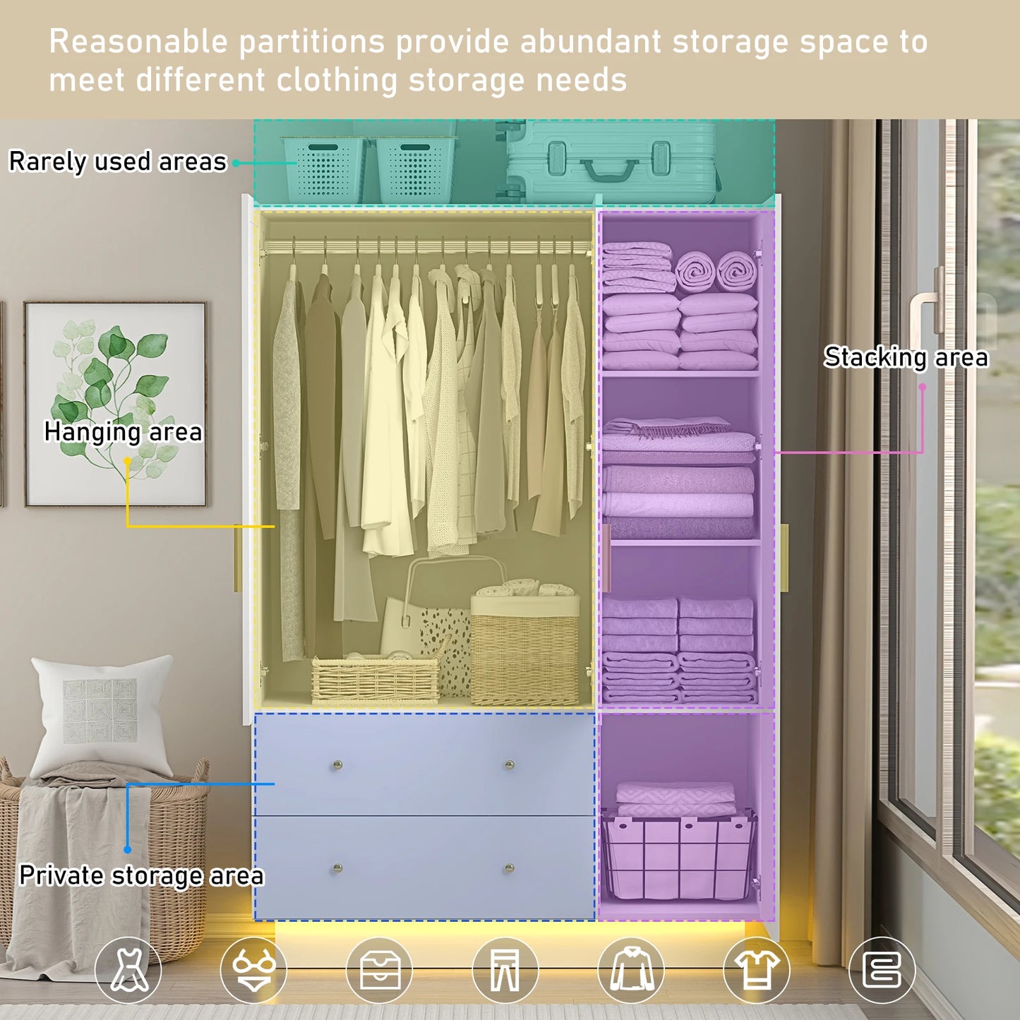 QiaoShiRen Modern Wooden Armoire Wardrobe With Hanging Rod