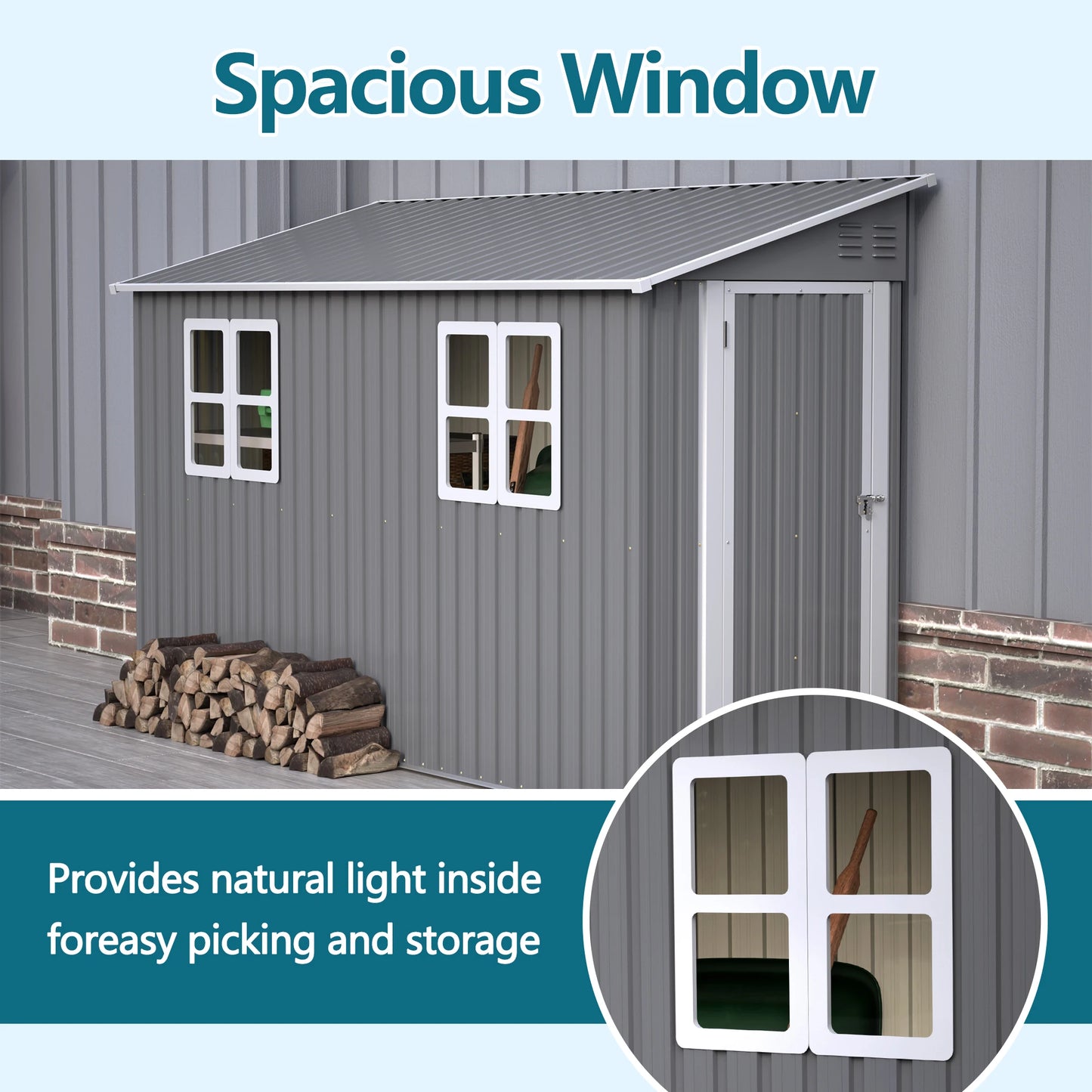 LZBEITEM Galvanized Steel Outdoor Shed Weatherproof Lockable Storage