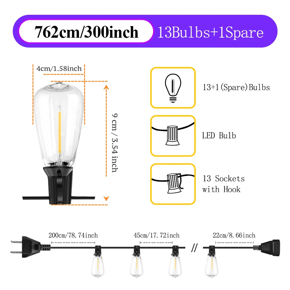 Aiopp LED Outdoor String Lights Shatterproof ST38 2200K