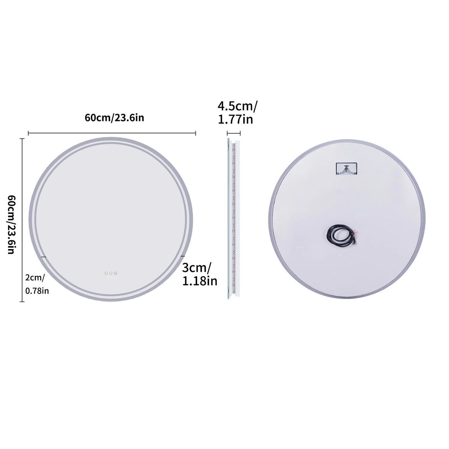 LUVODI Round LED Bathroom Mirror With Touch Sensor Light