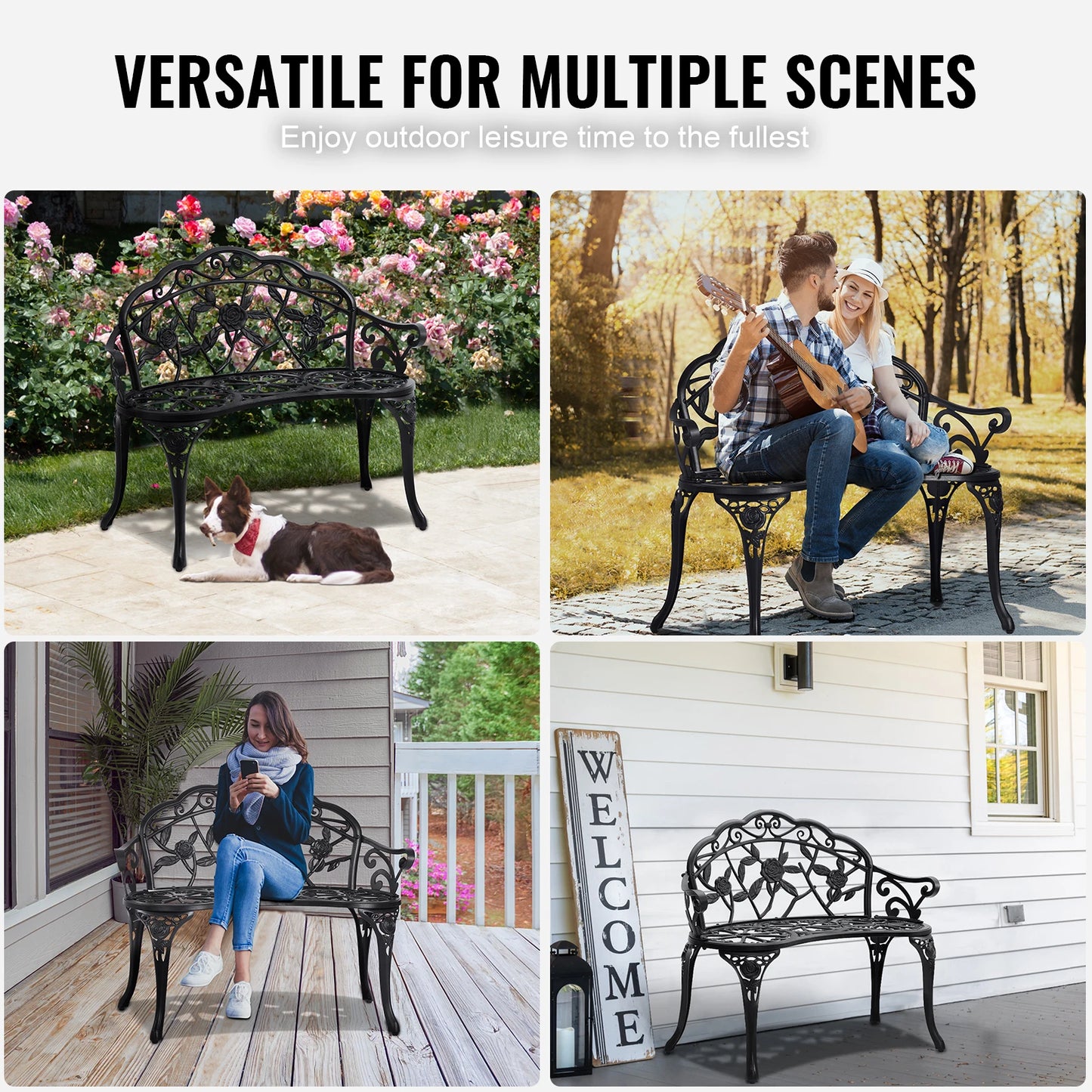 SucceBuy Outdoor Wooden Metal Garden Bench Load Capacity 480 Lb