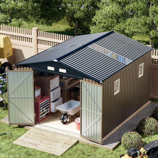 Outdoor Metal Storage Shed With Lockable Doors And Windows