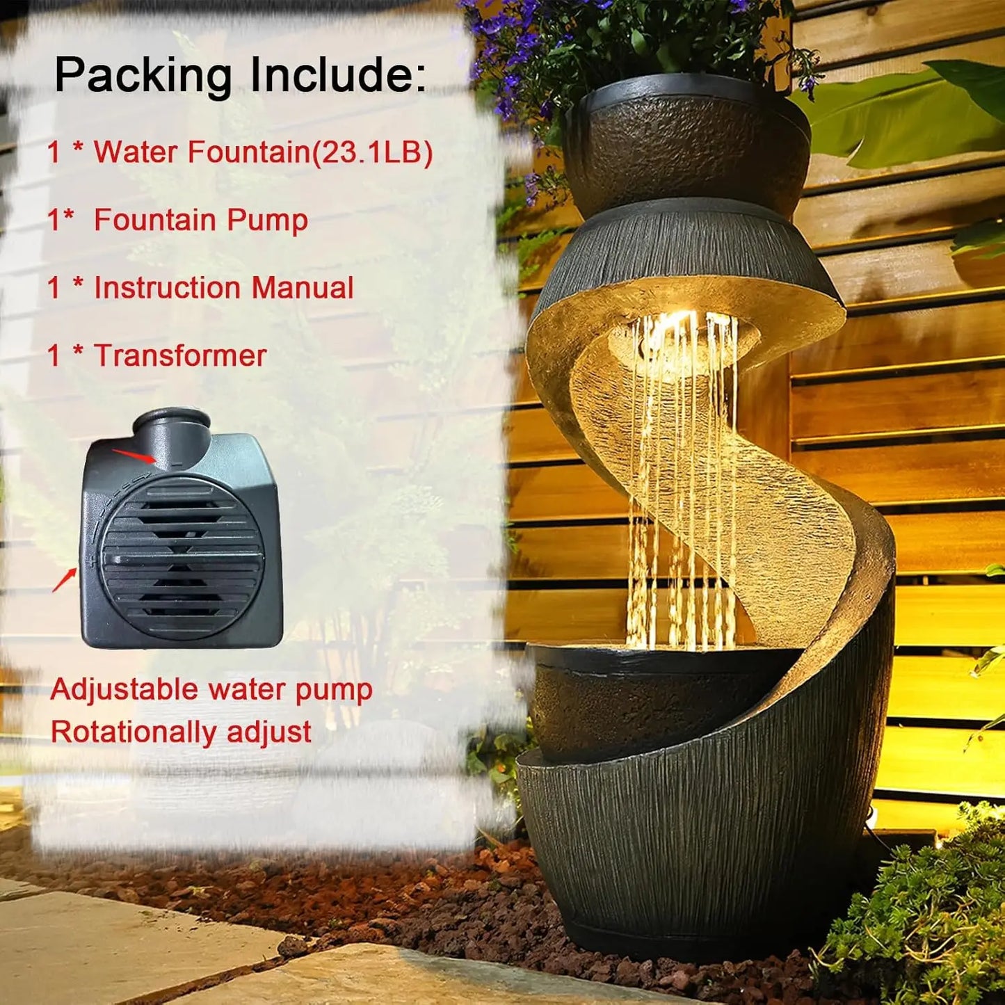 XMSJ Waterfall Fountain Outdoor Garden With Bowl Planter