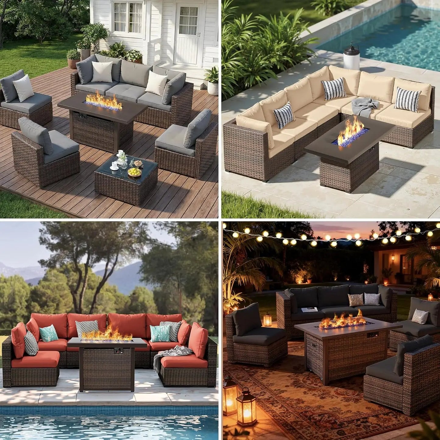 XIAOLANG Outdoor Sectional Patio Furniture Set With Fire Pit Table