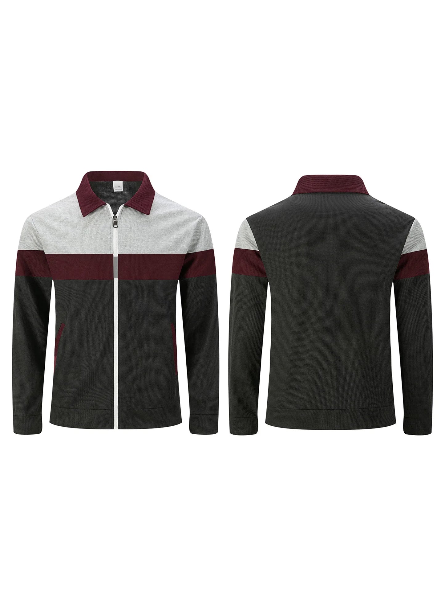 Guangdong Mens Casual Zip Up Jacket With Patchwork Design Pockets Lapel Collar