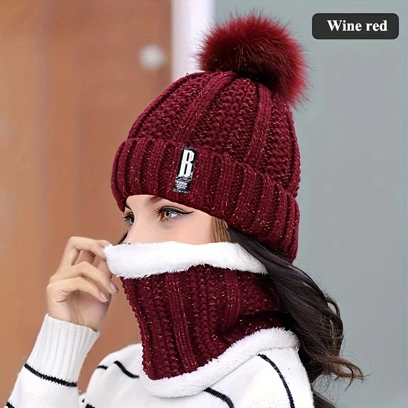 NONECN Winter Knit Hat Set For Women Warm Plush Windproof