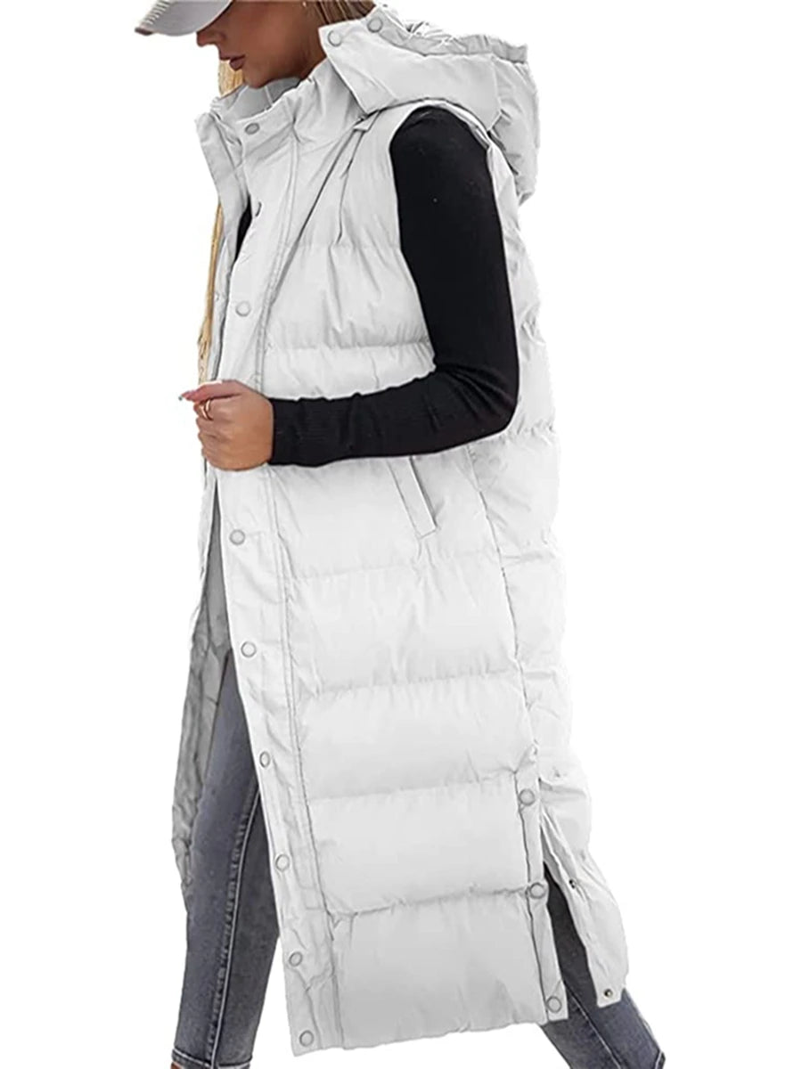 Meihuida Quilted Puffer Vest With Hood Women Winter Jacket