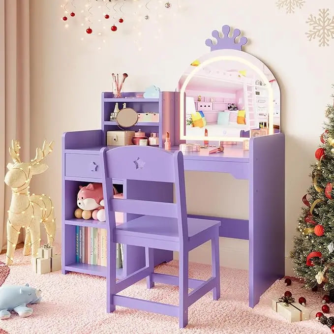 HiMISS Kids Vanity With Lighting 2 In 1 Makeup Desk