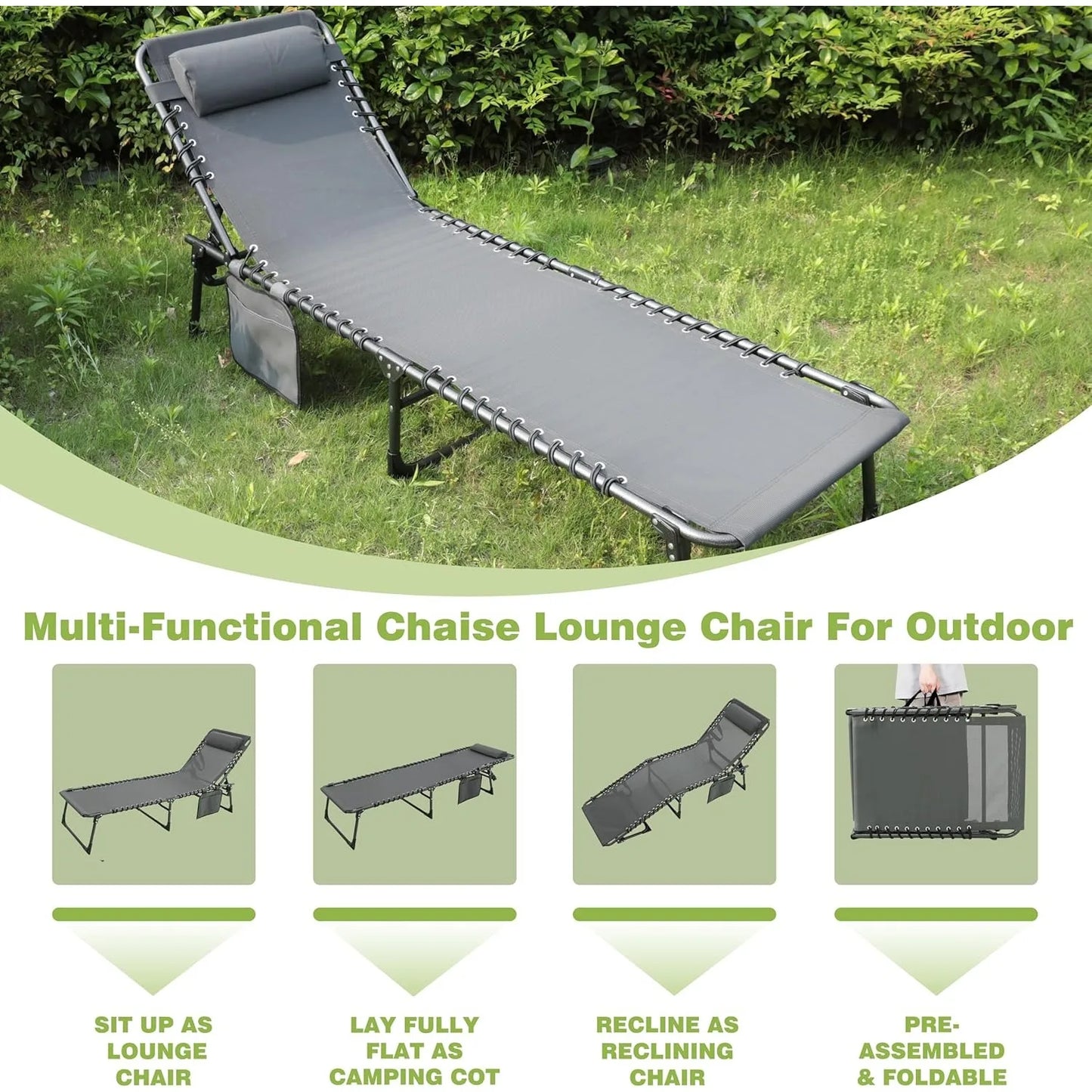 Hign-concerned 4-Fold Patio Chaise Lounge Chair Outdoor Recliner