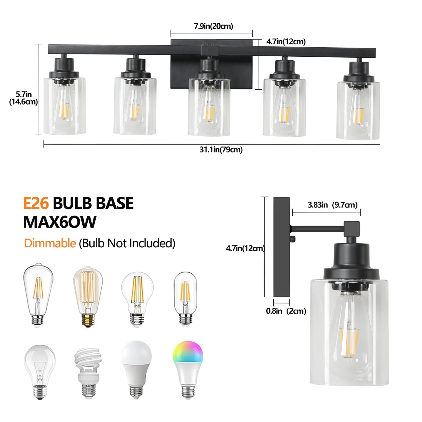 Modern Industrial Vanity Light 5 Light Wall Sconce Glass