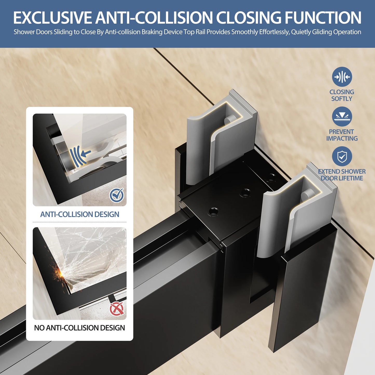Sh.Kl Frameless Double Sliding Shower Door With Glass