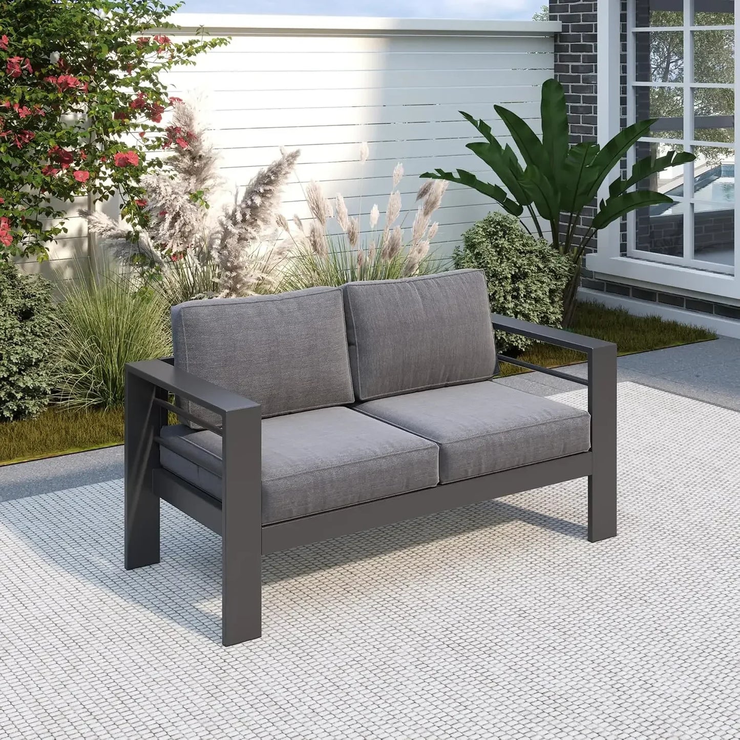 Outdoor Loveseat Aluminum Patio Furniture Sofa All Weather Metal Couch