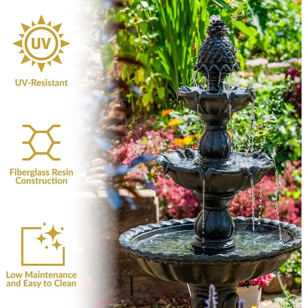 Three Tier Electric Water Fountain With Pine Topper For Garden