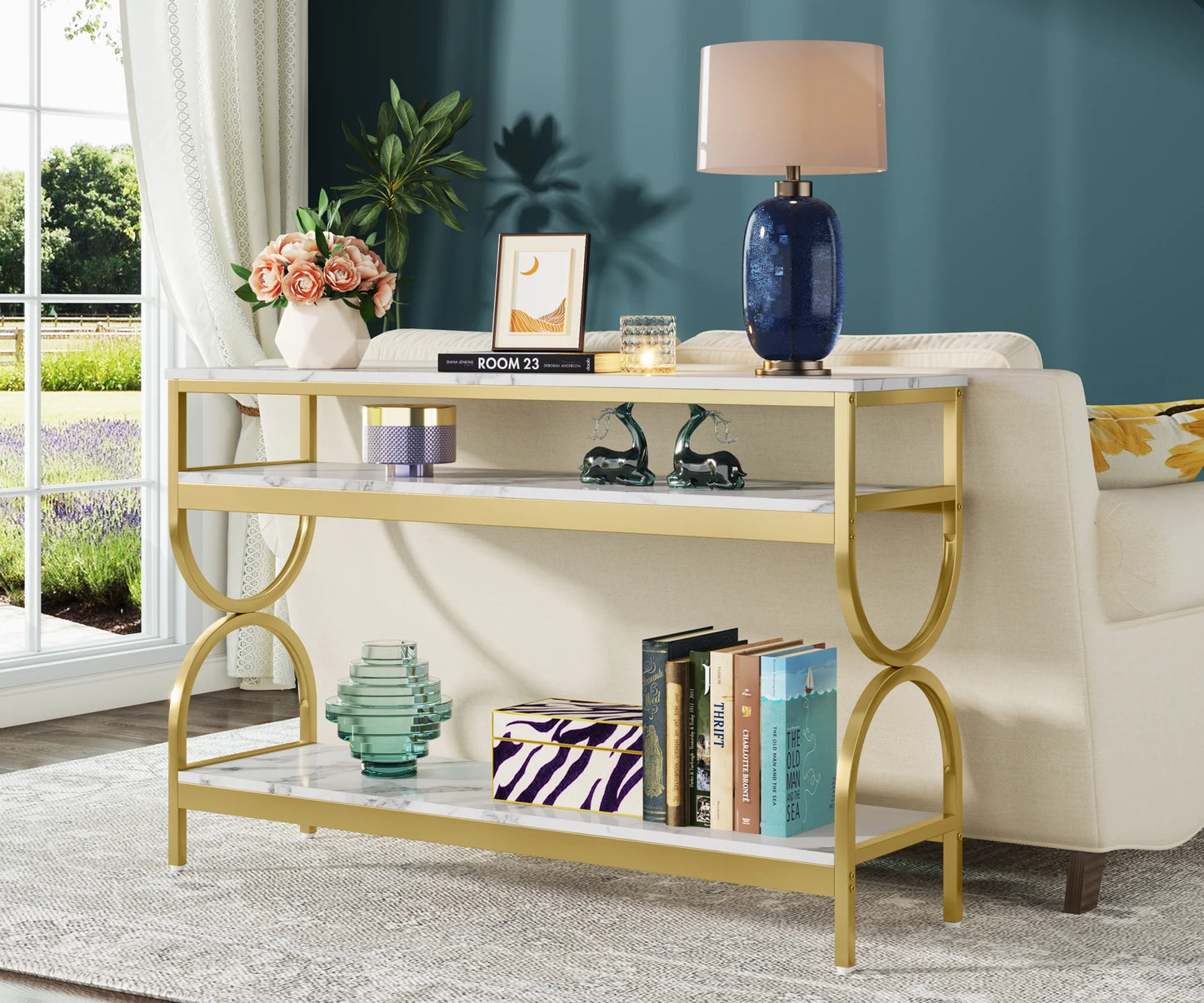 Tribesigns 3-Tier Console Table Open Storage Shelves Narrow Hallway