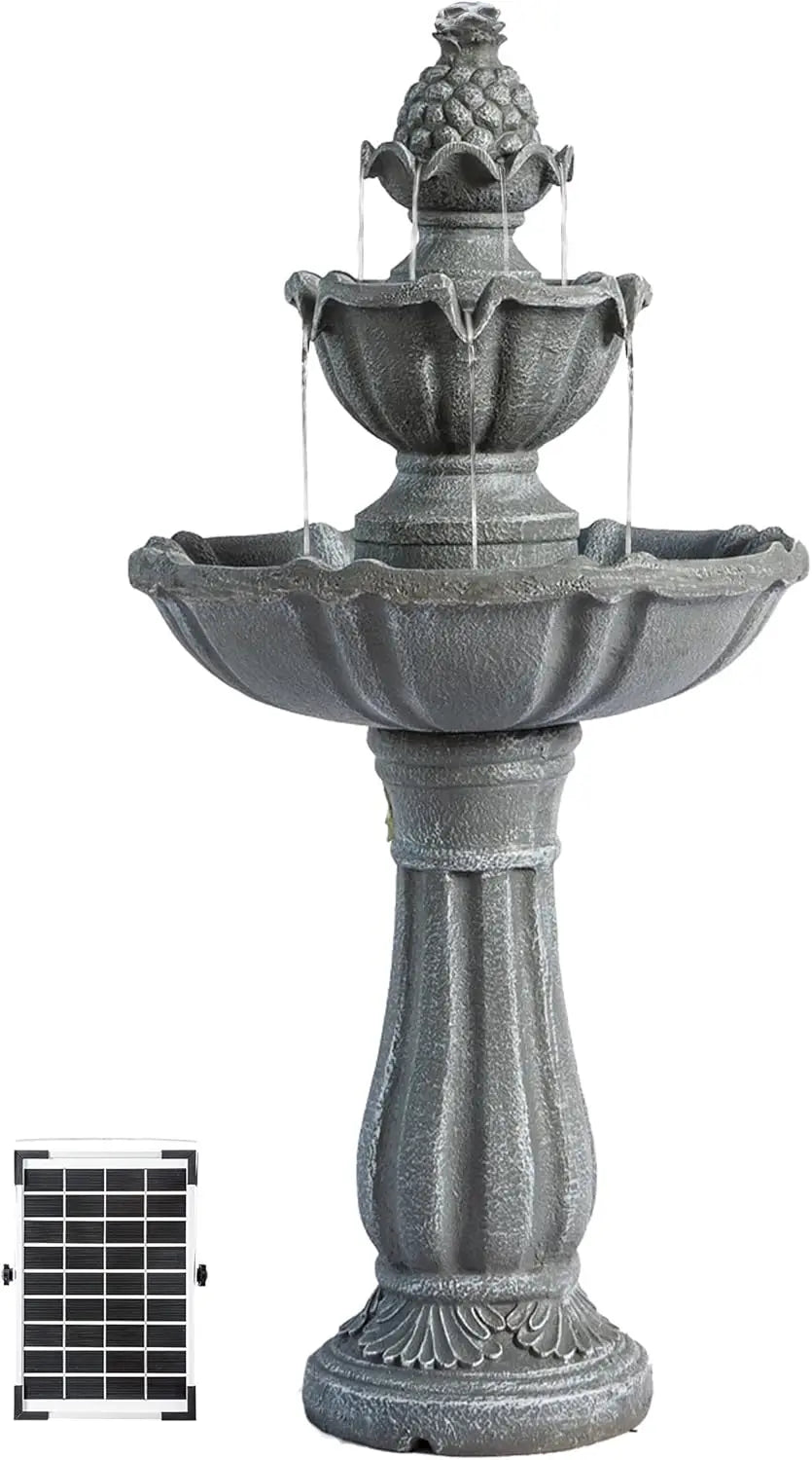 Solar Powered 2 Tier Outdoor Resin Fountain With Solar Pump