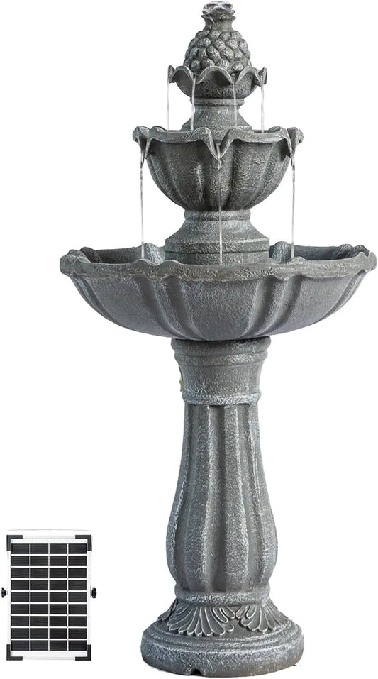 Solar Powered 2 Tier Outdoor Resin Fountain With Solar Pump