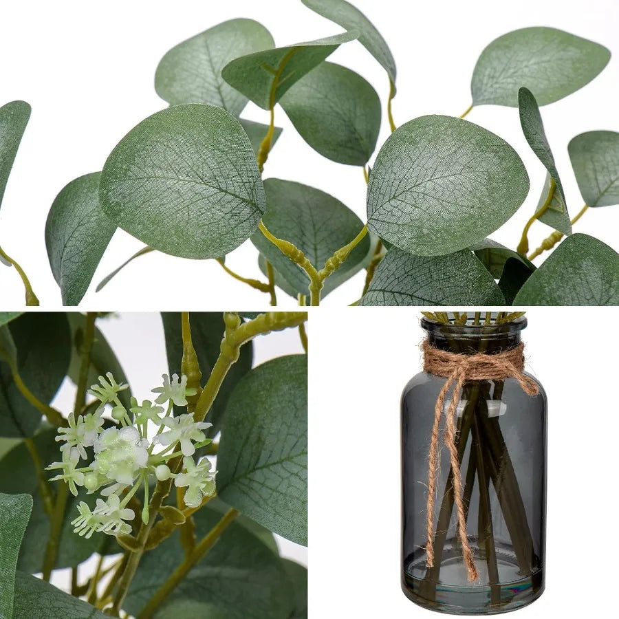 Hign Concerned Artificial Eucalyptus Stems in Glass Vase